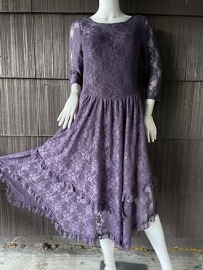 🔥Rod’s Made In USA purple lace asymmetrical midi dress western Whimsigoth  boho